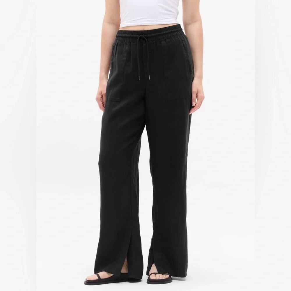 Athleta Retreat Linen Black Wide Leg Pant L Tall